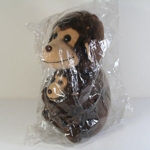 Jennie G Monkey Plush Mama with Baby Hugging Brown Ape Chimp Stuffed Animal Vtg